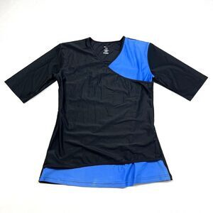 SLIMU SWIM Shirt Top VNeck Wrap Nursing Modest Slimming Black Blue Women's US 14
